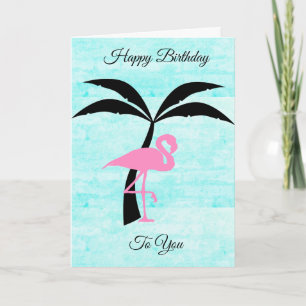 Happy Birthday Flamingo en Palm Tree Card Kaart