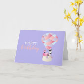 Happy Birthday Flamingo Zebra Hot Air ballon Kaart (Gele Bloem)