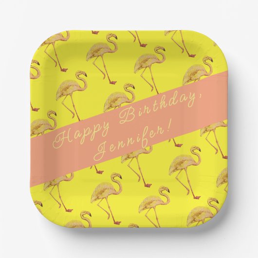 Happy Birthday Flamingos Persoonlijk Papieren Bordje (Voorkant)