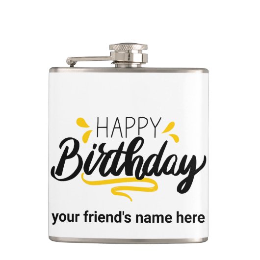 Happy Birthday Flask Custom Name Gift Heupfles (Voorkant)