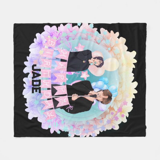 Happy Birthday Fleece Blanket (Voorkant (Horizontaal))