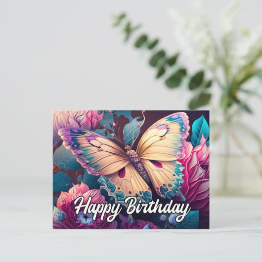Happy Birthday Floating Butterfly Design Feestdagenkaart (Staand voorkant)