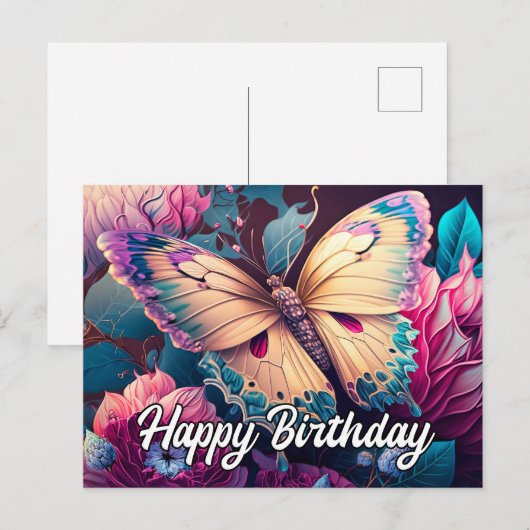 Happy Birthday Floating Butterfly Design Feestdagenkaart (Voorkant / Achterkant)