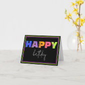 Happy Birthday Floral Accental Letters Black Card Kaart (Gele Bloem)