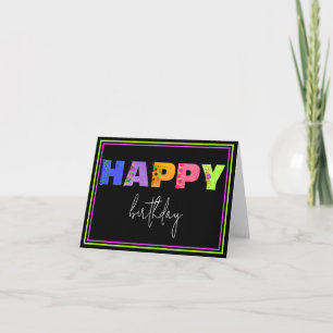 Happy Birthday Floral Accental Letters Black Card Kaart