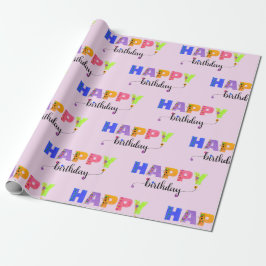 Happy Birthday Floral Accented Letters Cadeaupapier