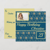 Happy Birthday Floral Blauwgroen design Aangepaste (Voorkant / Achterkant)