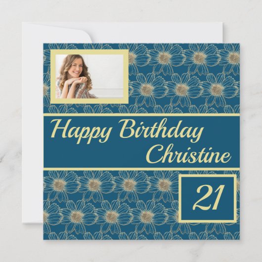 Happy Birthday Floral Blauwgroen design Aangepaste (Voorkant)