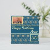 Happy Birthday Floral Blauwgroen design Aangepaste (Staand voorkant)
