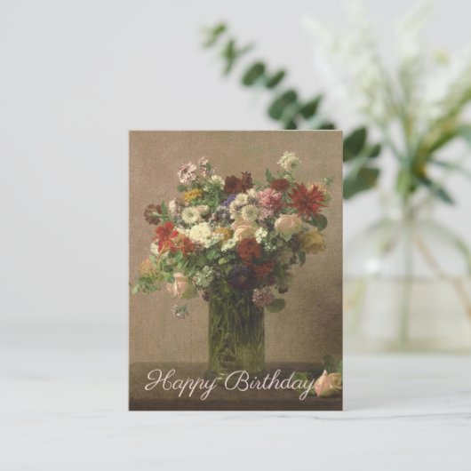 Happy Birthday - Floral Bouquet | Franse kunst Briefkaart (Staand voorkant)