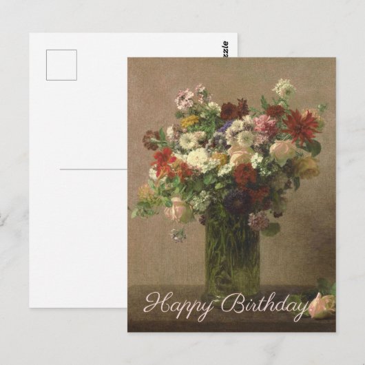 Happy Birthday - Floral Bouquet | Franse kunst Briefkaart (Voorkant / Achterkant)