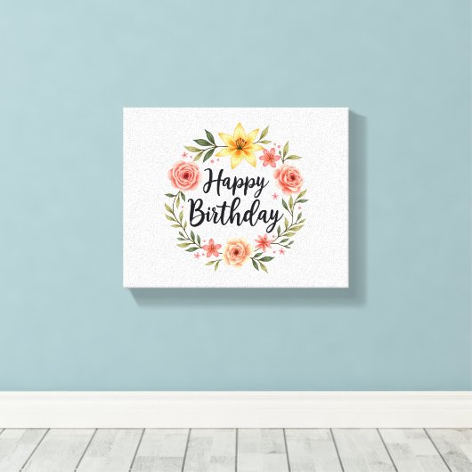 Happy Birthday Floral Canvas Afdruk (Insitu (Houten vloer))