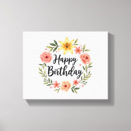 Happy Birthday Floral Canvas Afdruk