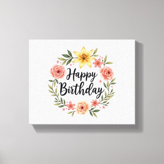 Happy Birthday Floral Canvas Afdruk (Voorkant)