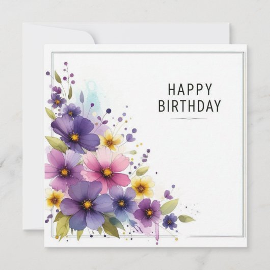 Happy Birthday Floral Card Feestdagenkaart (Voorkant)
