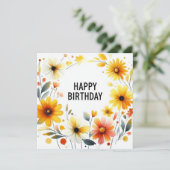 Happy Birthday Floral Card Feestdagenkaart (Staand voorkant)