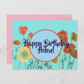 Happy Birthday floral dames Name Briefkaart Card (Voorkant / Achterkant)