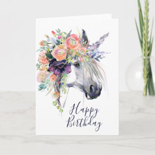 Happy Birthday Floral-drukte Unicorn Kaart