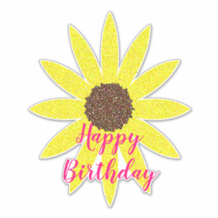 Happy Birthday Floral Flower Yellow Sunflower Pink Sticker