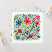 Happy Birthday Floral Flowers | WENSKAART Kaart (Voorkant / Achterkant in situ)