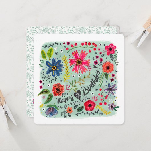 Happy Birthday Floral Flowers | WENSKAART Kaart (Voorkant / Achterkant in situ)