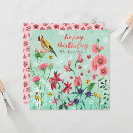 Happy Birthday Floral Flowers | WENSKAART Kaart (Voorkant / Achterkant in situ)