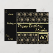 Happy Birthday Floral Gold Black Custom Kaart (Voorkant / Achterkant)