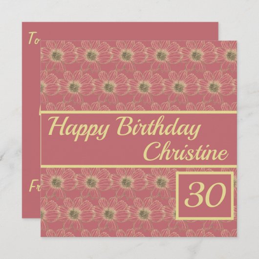 Happy Birthday Floral gouden pruim ontwerp Custom  (Voorkant / Achterkant)