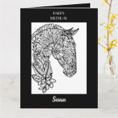 Happy Birthday Floral Horse Adult Kleurplaat Kaart (Gele Bloem)