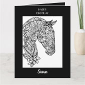 Happy Birthday Floral Horse Adult Kleurplaat Kaart (Voorkant)