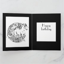 Happy Birthday Floral Horse Adult Kleurplaat Kaart