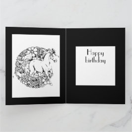 Happy Birthday Floral Horse Adult Kleurplaat Kaart