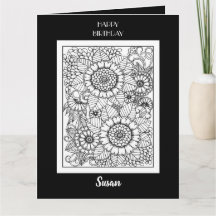 Happy Birthday Floral Kleurplaat Kaart