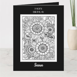 Happy Birthday Floral Kleurplaat Kaart