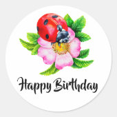 Happy Birthday Floral Ladybug Ronde Sticker (Voorkant)