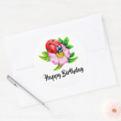 Happy Birthday Floral Ladybug Ronde Sticker (Envelop)