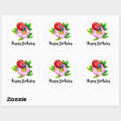 Happy Birthday Floral Ladybug Ronde Sticker (Vel)