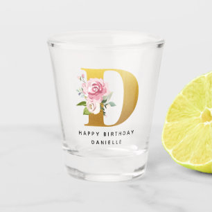 Happy Birthday Floral Monogram Persoonlijke naam Shot Glas