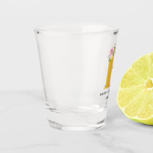 Happy Birthday Floral Monogram Persoonlijke naam Shot Glas (Links)