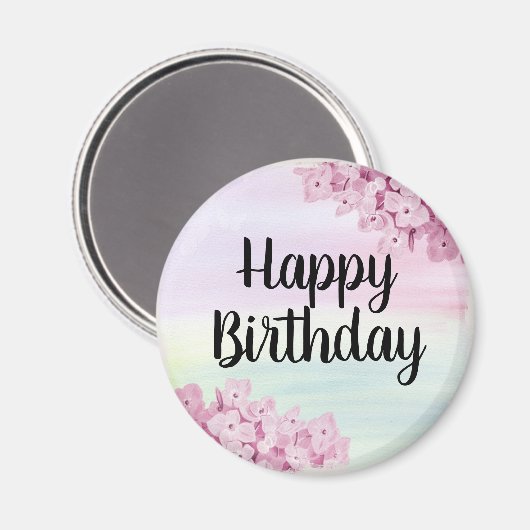 Happy Birthday  Floral  Pastel Magnet (Voorkant / Achterkant)