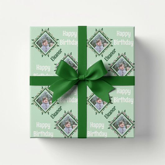 Happy Birthday Floral Photo Lijst Cadeaupapier