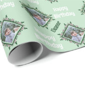 Happy Birthday Floral Photo Lijst Cadeaupapier (Rol Hoek)