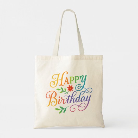 Happy Birthday Floral Rainbow Adult Zip-Up Hoodie  Tote Bag (Achterkant)