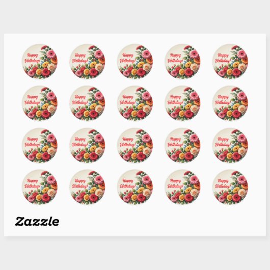 Happy Birthday Floral Ronde Sticker (Vel)