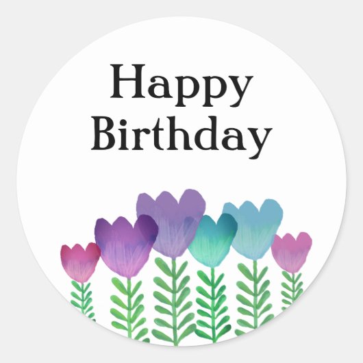  Happy Birthday Floral Ronde Sticker (Voorkant)