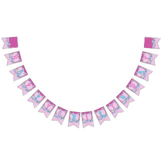 Happy Birthday Floral Roze Paarse Polka Dots Party Vlaggetjes