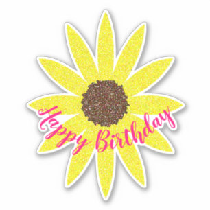 Happy Birthday Floral Sunflower Curved Text Sticker