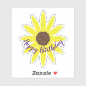 Happy Birthday Floral Sunflower Dark Blue Yellow Sticker (Vel)
