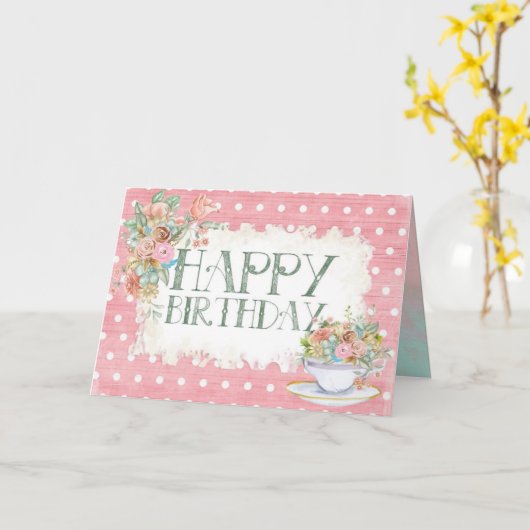 Happy Birthday Floral Tea Waterverf  Kaart (Gele Bloem)