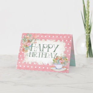 Happy Birthday Floral Tea Waterverf  Kaart